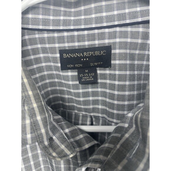 BANANA REPUBLIC shirt Men's Medium 15-15.5 Grey Plaid button up long sleeve - Picture 2 of 3